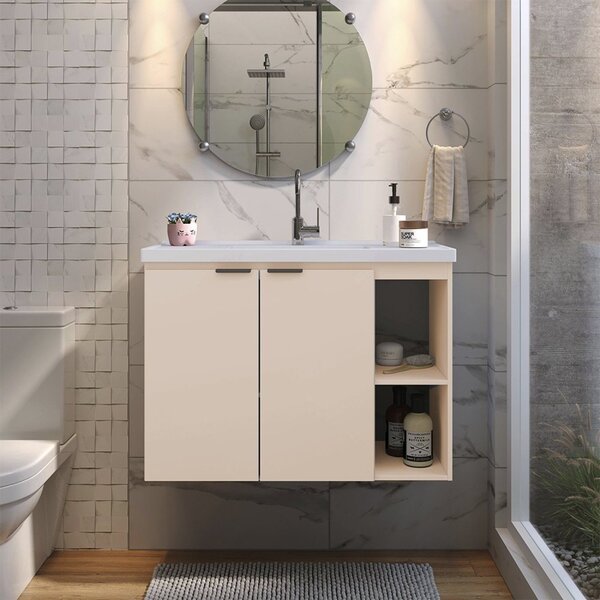 Gabinete Para Banheiro Com Cuba Em Mármore Sintético 80cm Ast