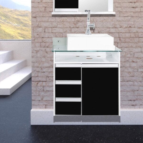 Gabinete Para Banheiro Com Cuba Em Resina Tampo De Vidro 1 Po