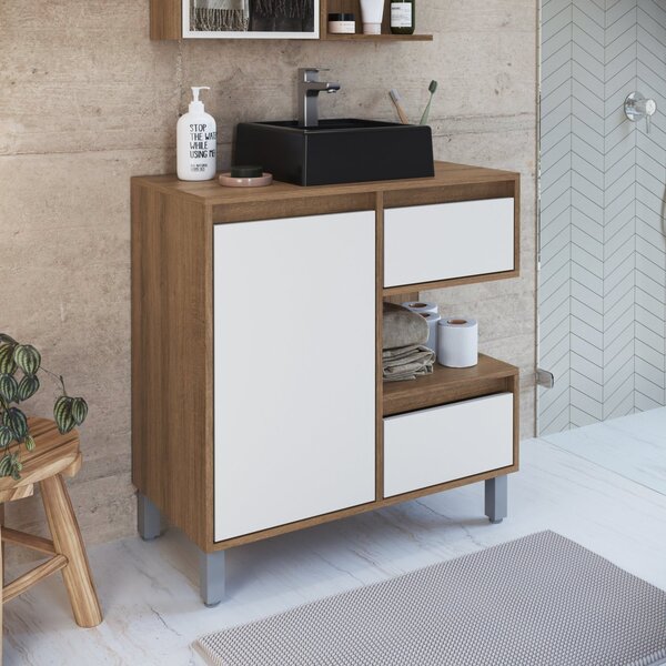 Gabinete Para Banheiro Com Cuba Preta 80cm 2 Gavetas 1 Porta