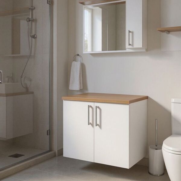 Gabinete Para Banheiro Com Espelheira 80cm Mdf Freijo Paris -