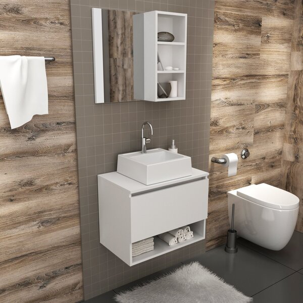 Gabinete Para Banheiro Com Espelheira E Cuba Bn3621  Branco