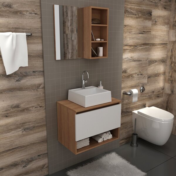 Gabinete Para Banheiro Com Espelheira E Cuba Bn3622  Amêndoa