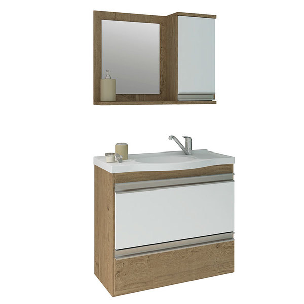 Gabinete Para Banheiro Com Espelheira Grécia - Mgm - Carvalho