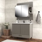 Gabinete Para Banheiro Com Espelheira Ripado Cimento