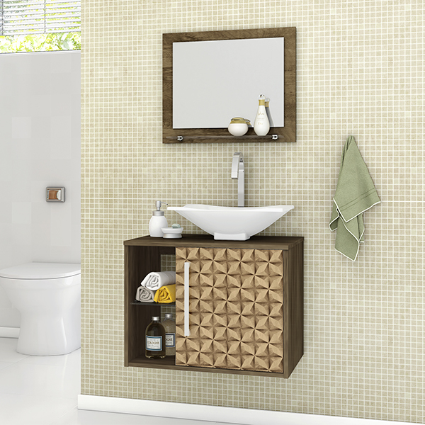 Kit Gabinete Para Banheiro Com Espelho Baden 46x60x45cm Madeira Rustica Madeira 3d Moveis Bechara Leroy Merlin
