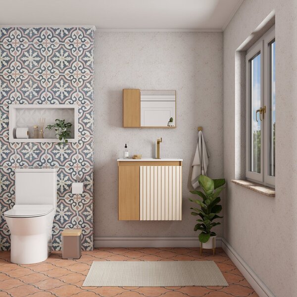 Gabinete Para Banheiro Com Lavatório E Espelheira Camomila Je