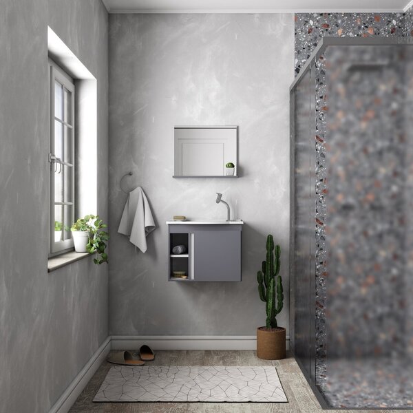 Gabinete Para Banheiro Com Lavatório E Espelheira Safira Cinza