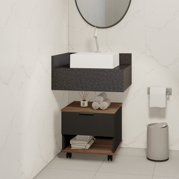 Gabinete Para Banheiro Com Rodízios 45cm 1 Gaveta 1 Nicho Ett