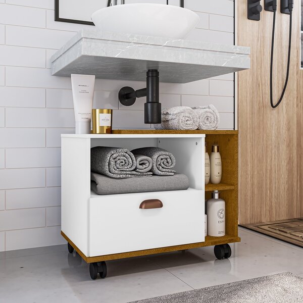 Gabinete Para Banheiro Com Rodízios Tóquio 1 Gaveta E Nichos