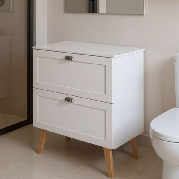 Gabinete Para Banheiro Com Tampo 80cm Retro Mdf Branco Milano