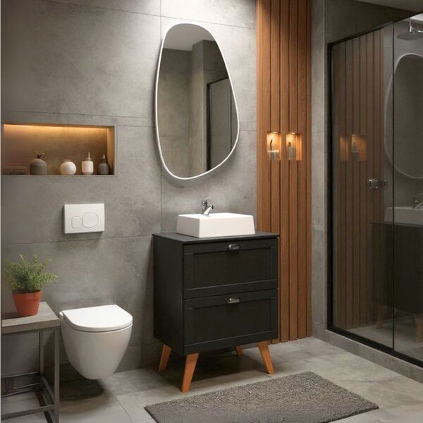 Gabinete Para Banheiro Com Tampo Cuba E Espelho Orgânico 60cm