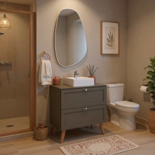 Gabinete Para Banheiro Com Tampo Cuba E Espelho Orgânico 80cm