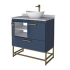 Gabinete Para Banheiro Com Tampo De Granito 80cm Suez  Azul