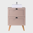 Gabinete Para Banheiro Com Tampo E Cuba 60cm Retro Mdf Rosa M