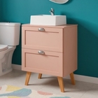 Gabinete Para Banheiro Com Tampo E Cuba 60cm Retro Mdf Rosa M