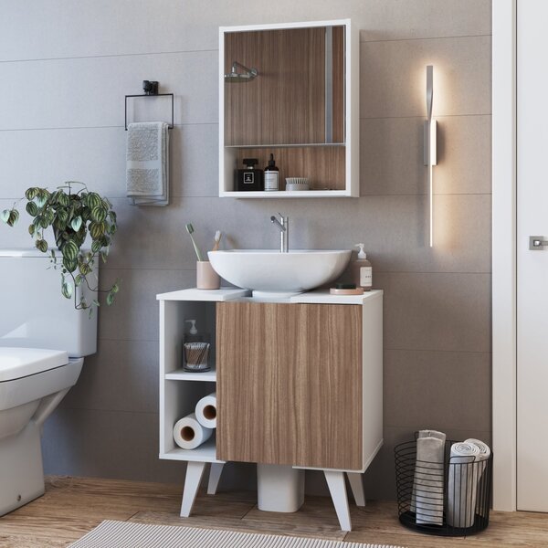 Gabinete Para Banheiro De Coluna 01 Porta E Espelheira Slim B