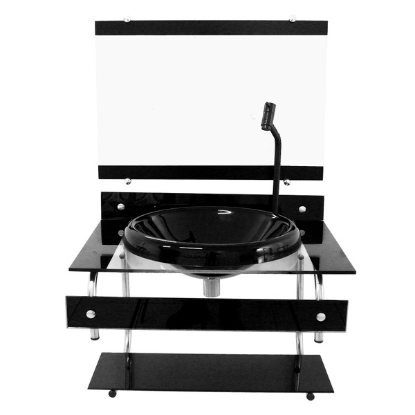 Gabinete Para Banheiro De Vidro Itxx 60cm Inox Preto + Tornei