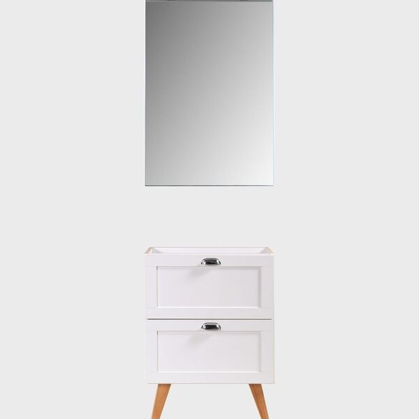 Gabinete Para Banheiro E Espelho Com Led 60cm Retro Mdf Branc