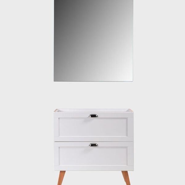 Gabinete Para Banheiro E Espelho Com Led 80cm Retro Mdf Branc