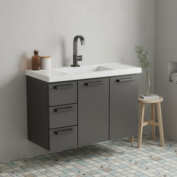 Gabinete Para Banheiro Em Aço 3 Gavetas 81cm Damasco  Preto