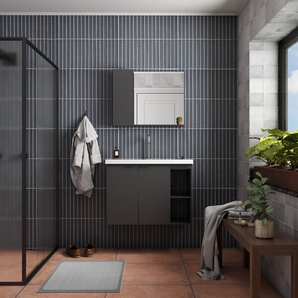 Gabinete Para Banheiro Em Madeira Com Lavatório Aster 80 Preto