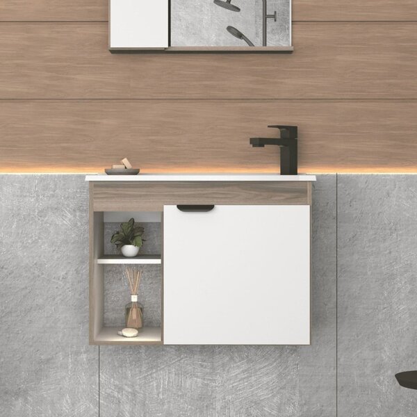 Gabinete Para Banheiro Em Madeira Dália Cozimax Branco/tamari