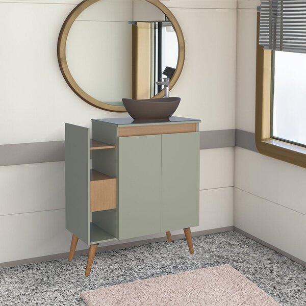 Gabinete Para Banheiro Em Madeira Lótus 80 Jequitibá/verde