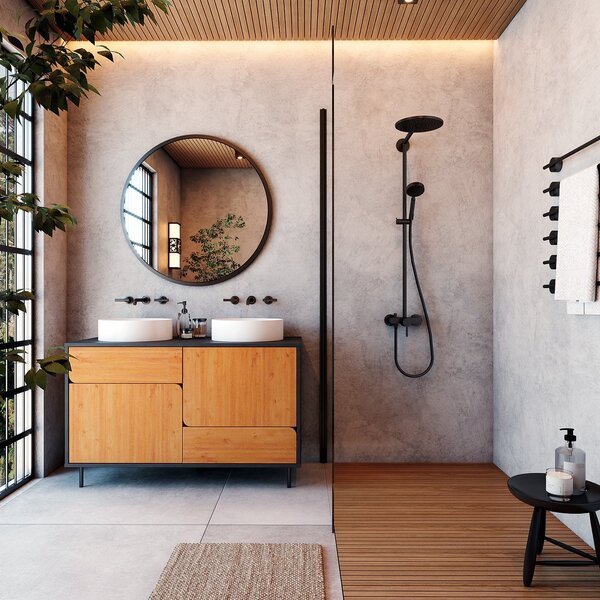 Gabinete Para Banheiro Em Madeira Maciça E Mdf Eclipse Preto/