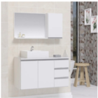 Gabinete Para Banheiro Em Mdf Branco Com Tampo De Vidro e Esp