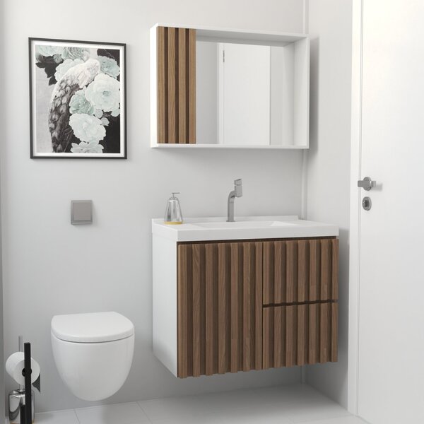 Gabinete Para Banheiro Ferrara 80cm Suspenso Jequitiba