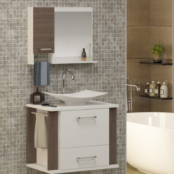 Gabinete Para Banheiro Lion Rustico C/ Espelheira  S/ Cuba