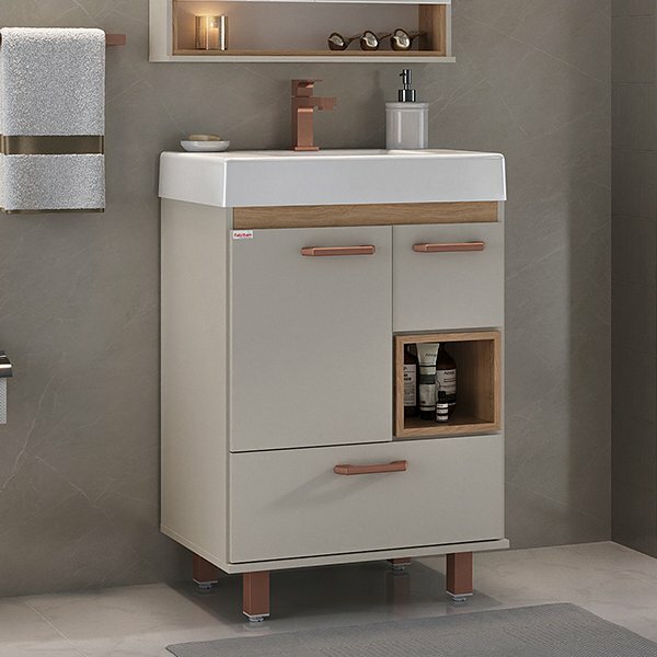 Gabinete Para Banheiro Mariana 60 Com Pés - Fabribam Nude/cat