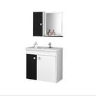 Gabinete Para Banheiro 3 Portas  Munique com Cuba e Espelheira Branco/Preto Fosco Móveis Bechara