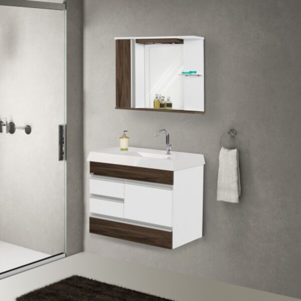 Gabinete Para Banheiro Napole Susp 79,5cm Ajrorato Completo