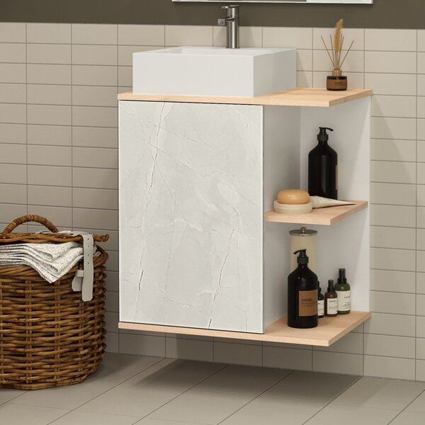 Gabinete Para Banheiro Sem Cuba 60cm Báltico  Cristal/faia