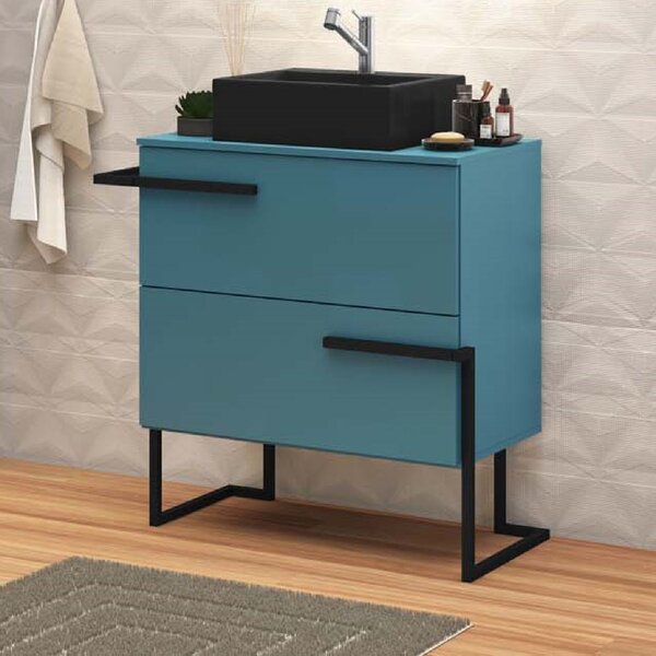 Gabinete Para Banheiro Sem Cuba 80cm Viso  Azul