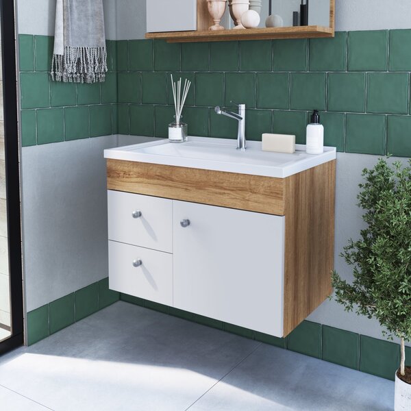 Gabinete Para Banheiro Suspenso 60cm Com 1 Porta 2 Gaveta Lvp