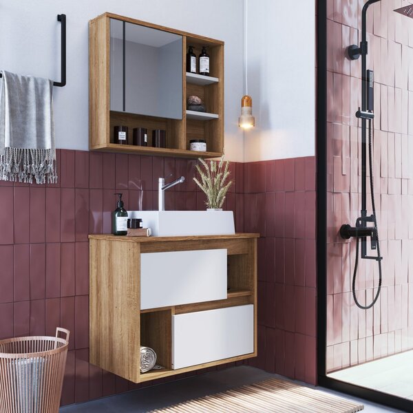 Gabinete Para Banheiro Suspenso 60cm Com Cuba E Espelheira Cl