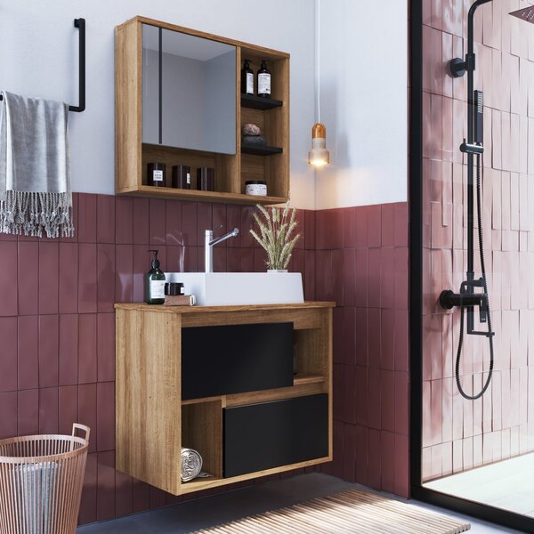 Gabinete Para Banheiro Suspenso 60cm Com Cuba E Espelheira Cl