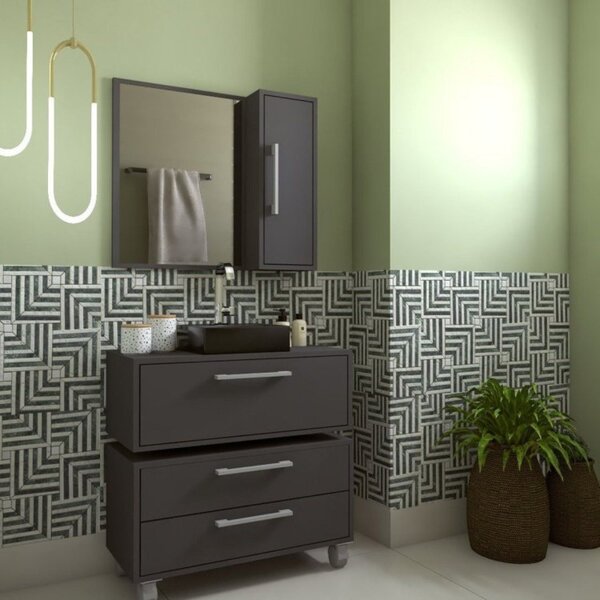 Gabinete Para Banheiro Suspenso 80cm Alice Com Balcão 2 Gavet