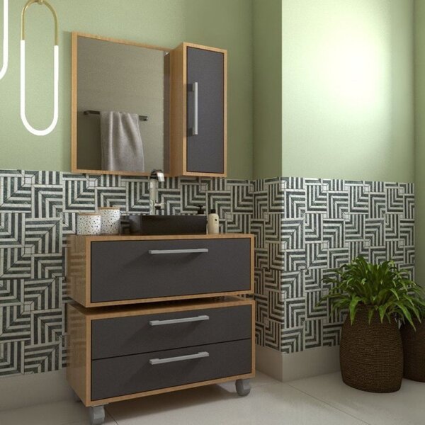 Gabinete Para Banheiro Suspenso 80cm Alice Com Balcão 2 Gavet