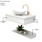 Gabinete Para Banheiro Suspenso C/Prateleira e Cuba Branco 60