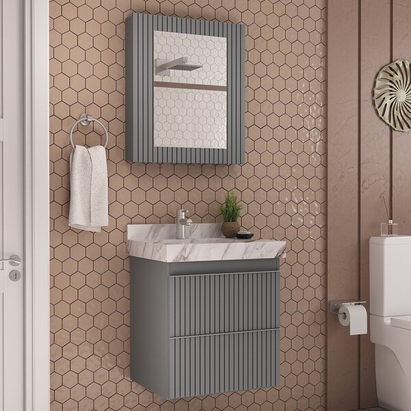 Gabinete Para Banheiro Suspenso Ripy 60cm Sem Lavatório Cinza