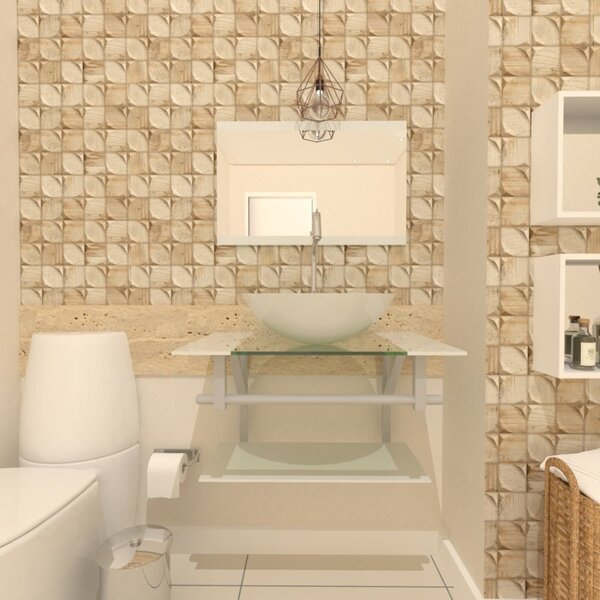 Gabinete Para Banheiro Vidro 60 Cm Cuba Redonda E Espelheira