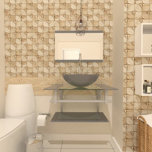 Gabinete Para Banheiro Vidro 60 Cm Cuba Redonda E Espelheira