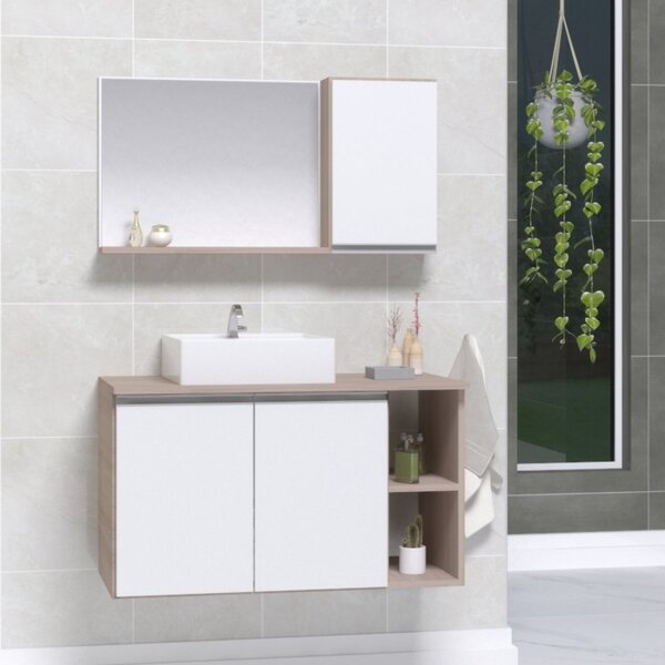 Gabinete Para Banheiro Virtus 80cm Com Cuba E Espelho Madeira