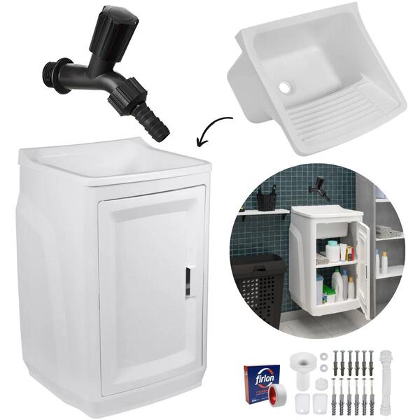Gabinete Para Lavanderia Com Tanque Branco 01 Porta + Torneir
