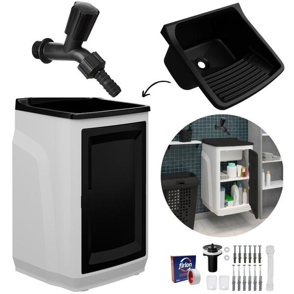 Gabinete Para Lavanderia Com Tanque Preto 01 Porta + Torneira