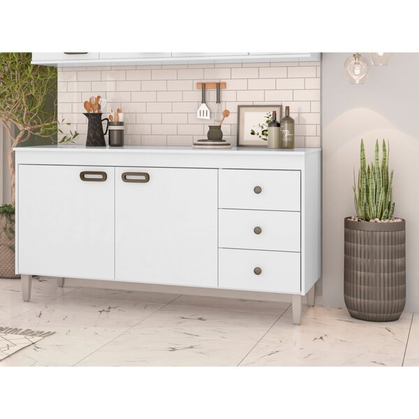 Gabinete Para Pia 150cm 2 Portas 3 Gavetas Bréscia Branco