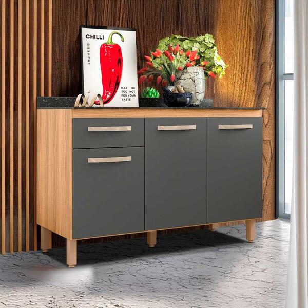 Gabinete Para Pia Com Tampo 1,20 M Freijó Chumbo Major Shop Jm